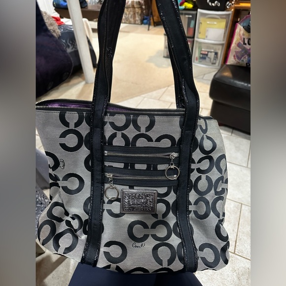[Coach] Signature Black Logo Zipper Tote Bag - Picture 8 of 12